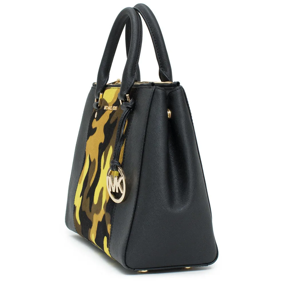 Michael Kors Sutton Haircalf Satchel Camo Acid Lemon Shoulder Handbag Purse New