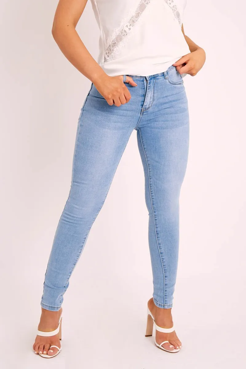 Mid Wash Blue High Rise Skinny Jeans - Kaira