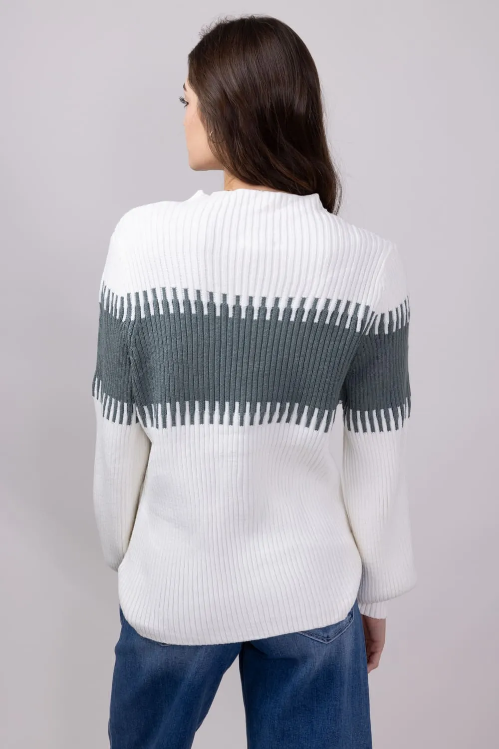 Miracle Stripe Key Sweater for Women in Ivory Sage | M8183-IVORYSAGE