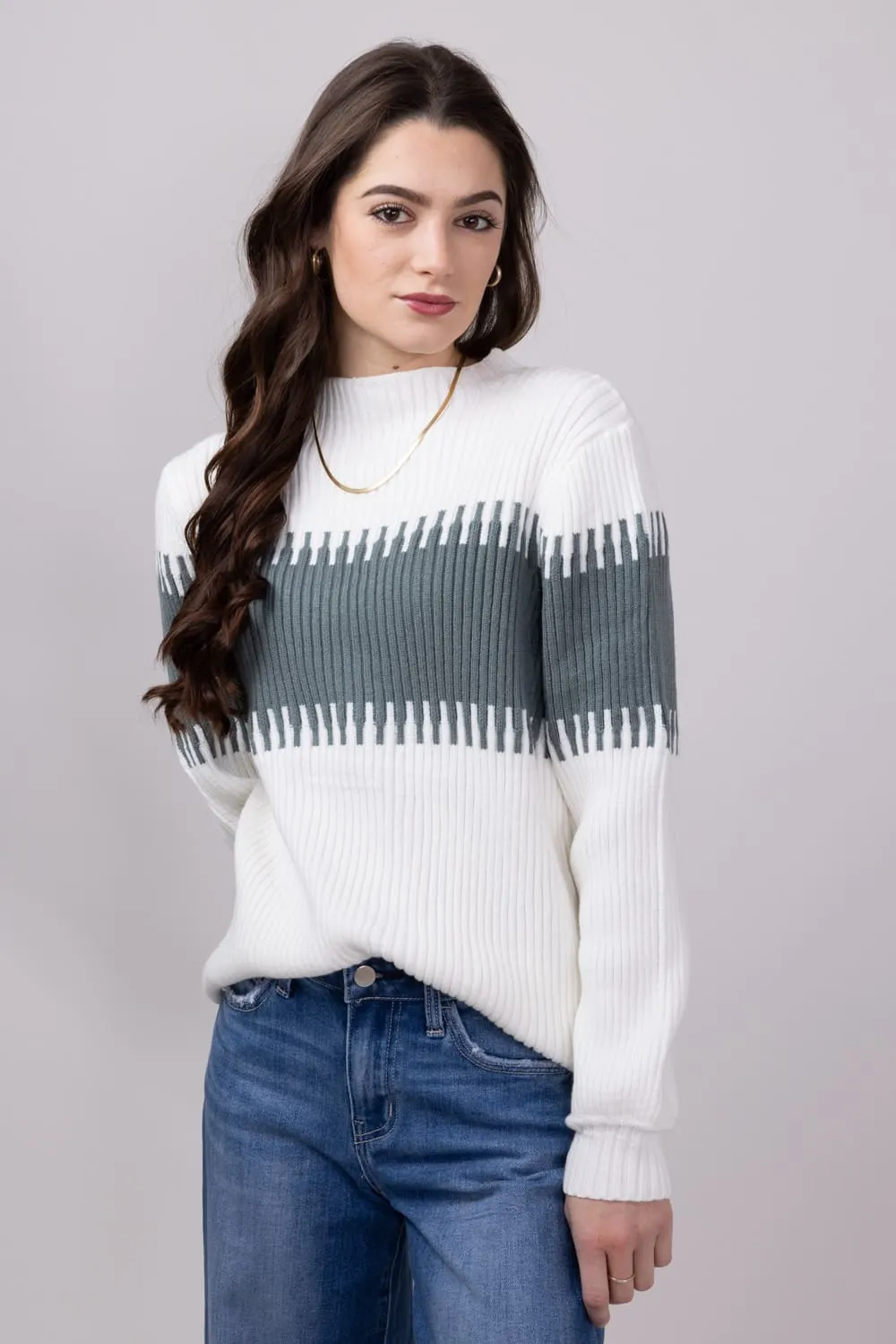 Miracle Stripe Key Sweater for Women in Ivory Sage | M8183-IVORYSAGE