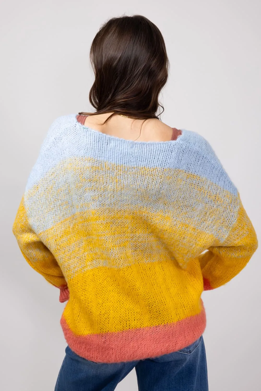 Miracle Striped Ombre V-Neck Knit Sweater for Women in Blue Multi | 6645-BLUEMULTI