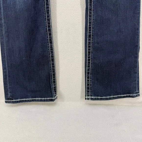Miss Me Jeans Women's 27 (4) Blue Signature Boot Sequin Floral Western Blingy
