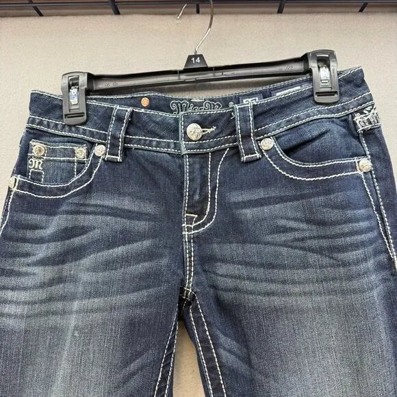Miss Me Jeans Women's 27 (4) Blue Signature Boot Sequin Floral Western Blingy