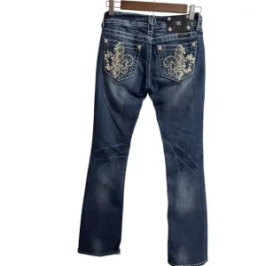 Miss Me Womens Bootcut Denim Jeans Fleur De Lis Crystal Embellish JP5468B