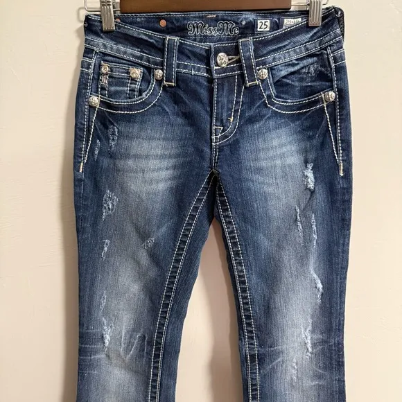 Miss Me Womens Bootcut Denim Jeans Fleur De Lis Crystal Embellish JP5468B