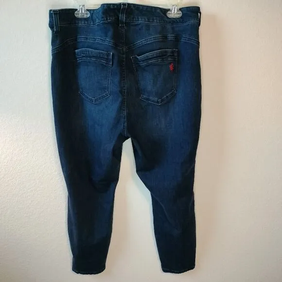 Molly &amp; Isadora Cuzco Dark Wask Mid Rise Skinny Distressed Jeans Sz 18W