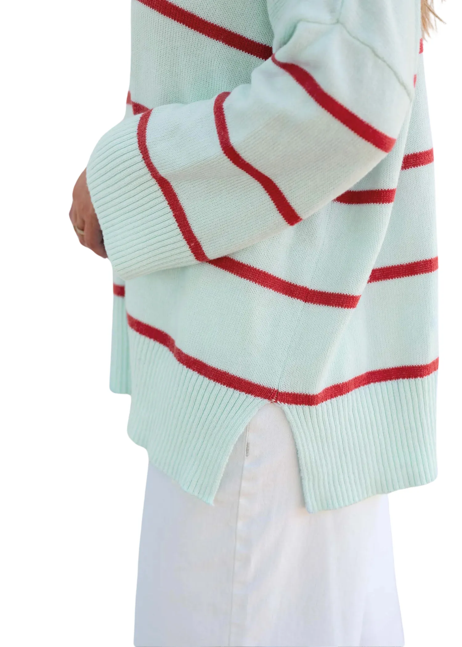 MONTAUK V-NECK SWEATER - BLUE/ BLOOD ORANGE