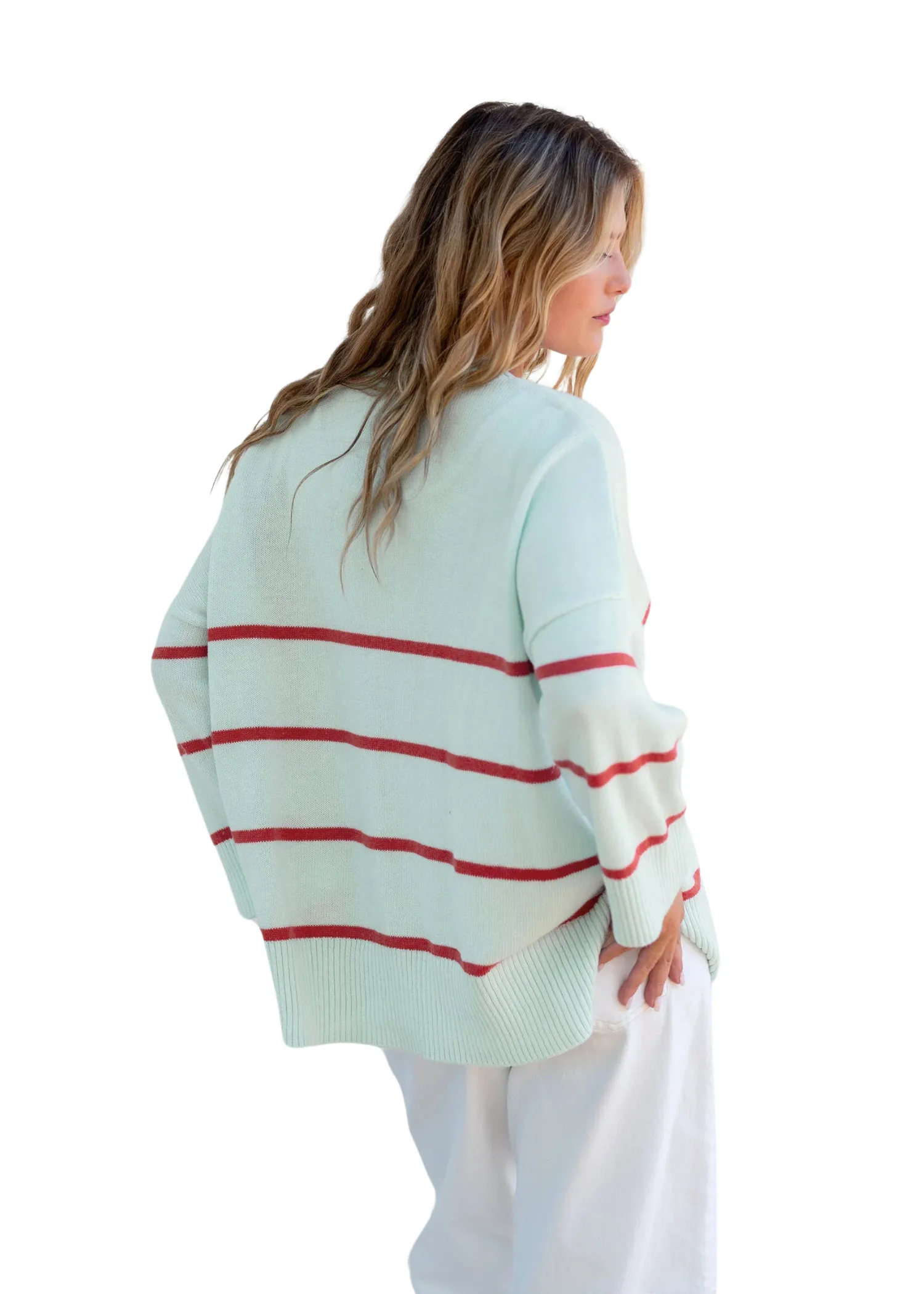 MONTAUK V-NECK SWEATER - BLUE/ BLOOD ORANGE