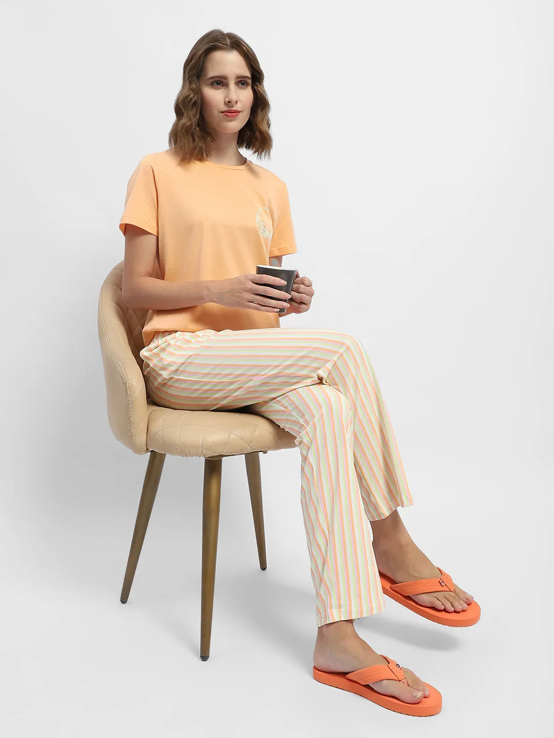 mSECRET Striped Orange Two Piece Nightsuit