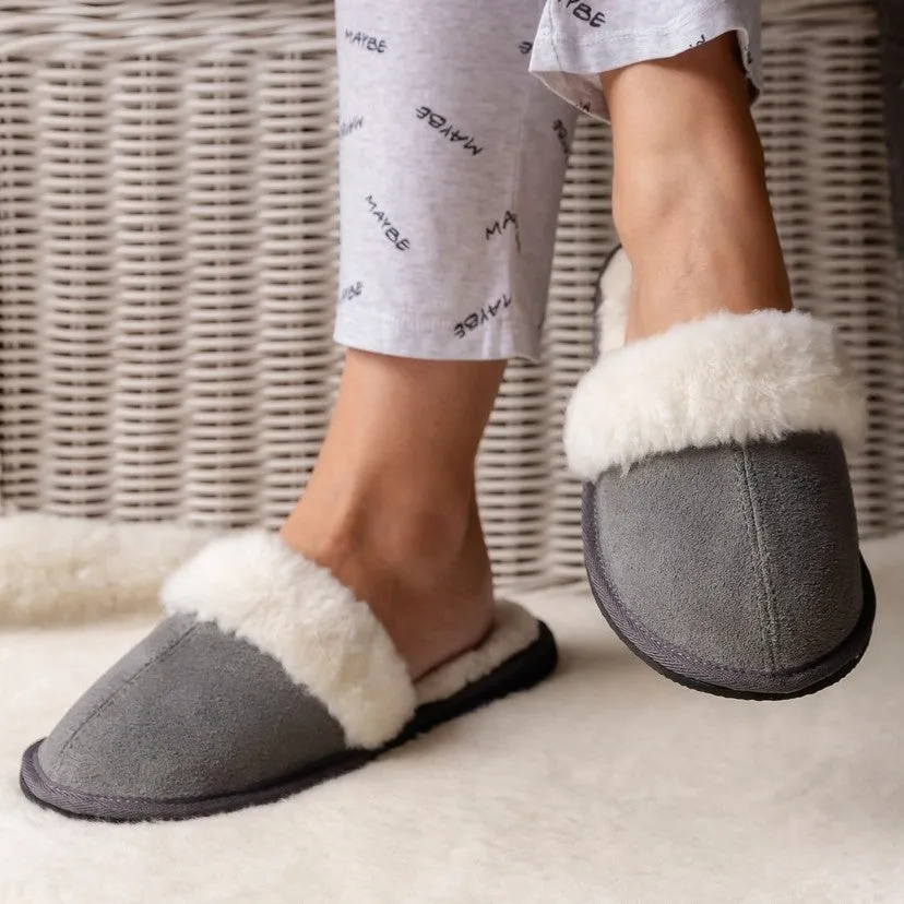 Mule | Charcoal | Suede | Wool Collar