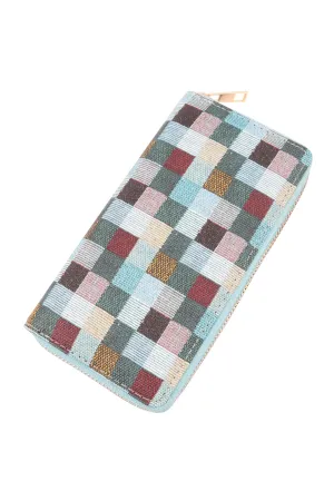 Multicolor Tile Pattern Leather Zipper Wallet Blue - Pack of 6
