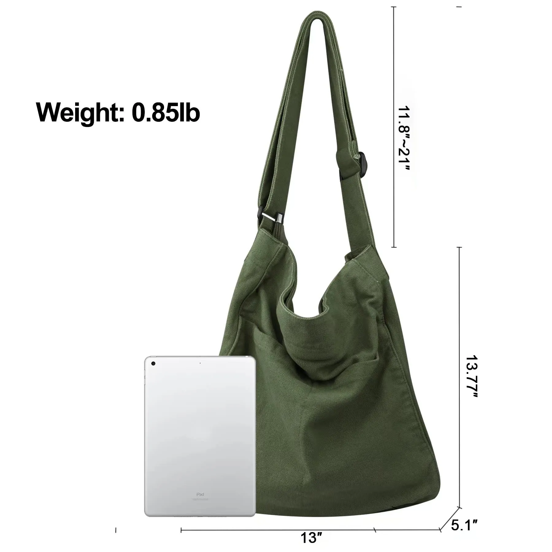 NATINSA Canvas Hobo Crossbody Shoulder Tote Bag Multi-Pocket Casual Purse Messenger Bags