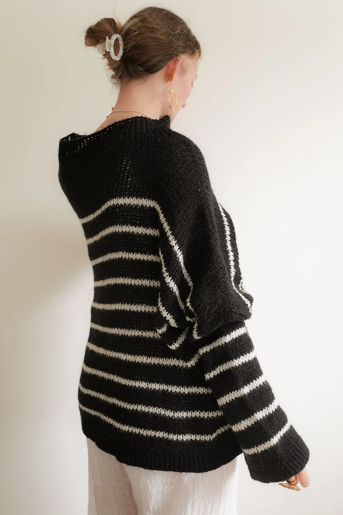 Nella Mock Neck Striped Midnight Navy