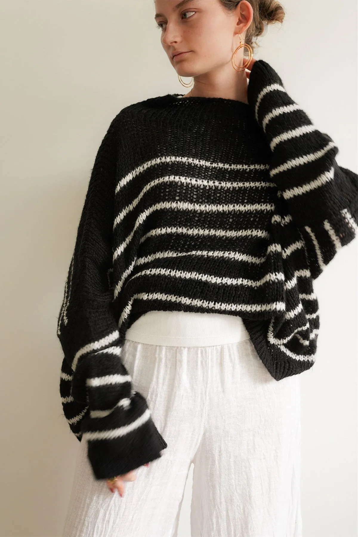Nella Mock Neck Striped Midnight Navy