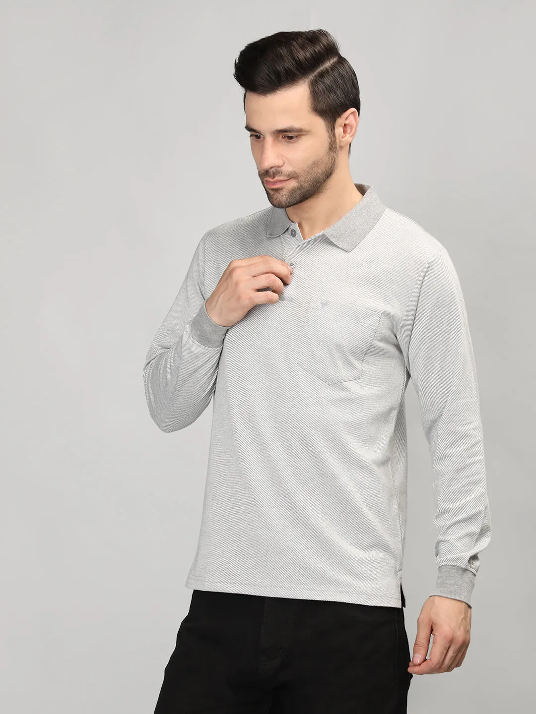 Neva Men Polo Neck Full Sleeves T-shirt Striped pattern