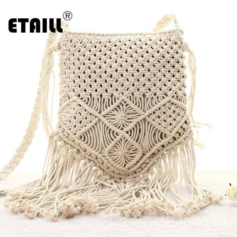 New Bohemian Boho Summer Straw Weave Bag Handmade Pompon Tassel Crochet Knitting Famous Brand Crossbody Bags Casual Shoulder Bag