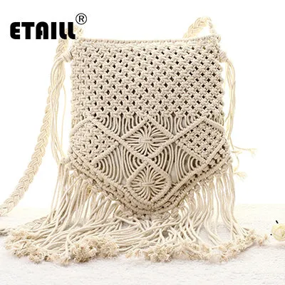 New Bohemian Boho Summer Straw Weave Bag Handmade Pompon Tassel Crochet Knitting Famous Brand Crossbody Bags Casual Shoulder Bag