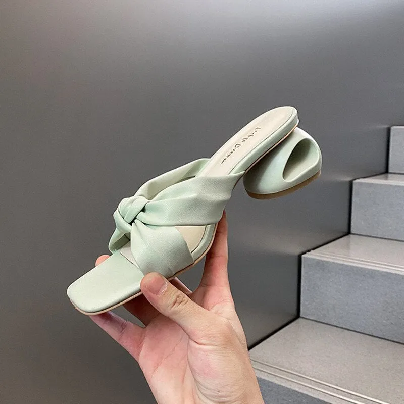 New Green Leather Women Slippers