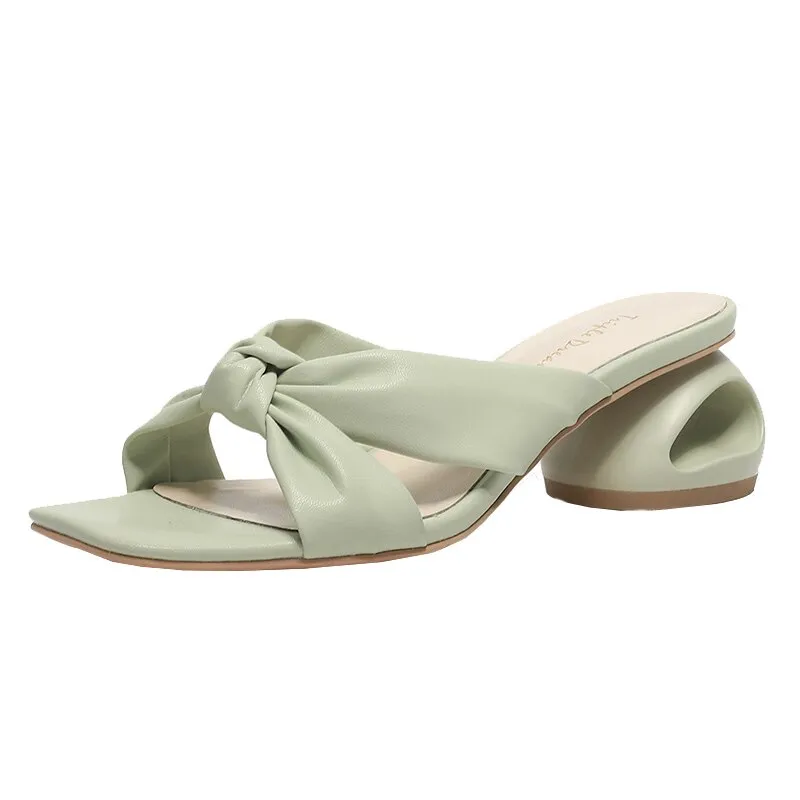 New Green Leather Women Slippers