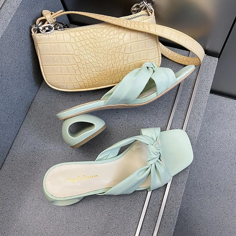 New Green Leather Women Slippers