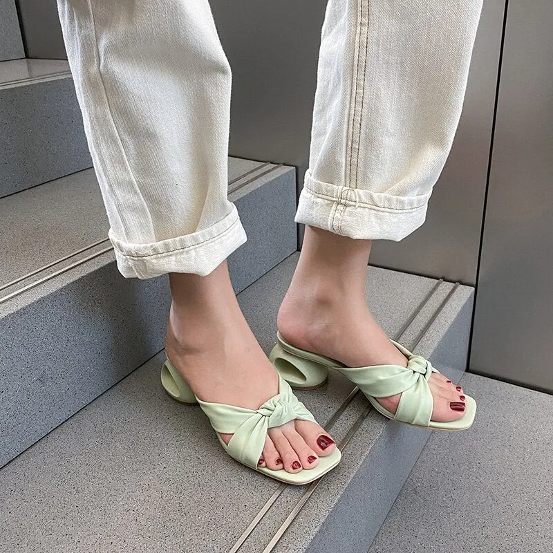 New Green Leather Women Slippers