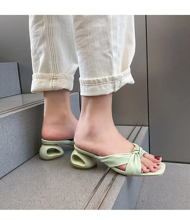 New Green Leather Women Slippers