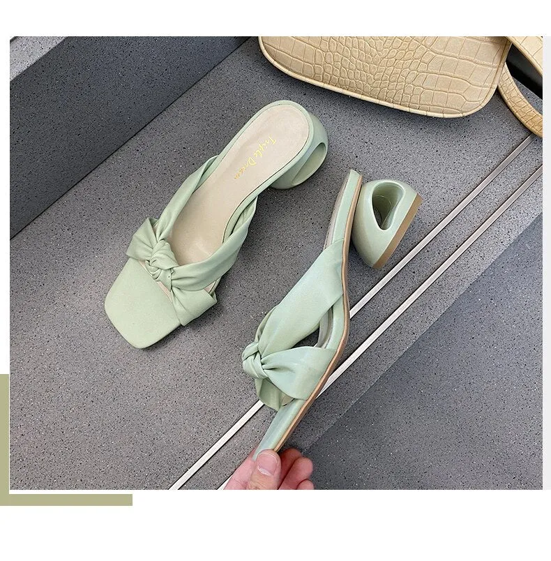 New Green Leather Women Slippers