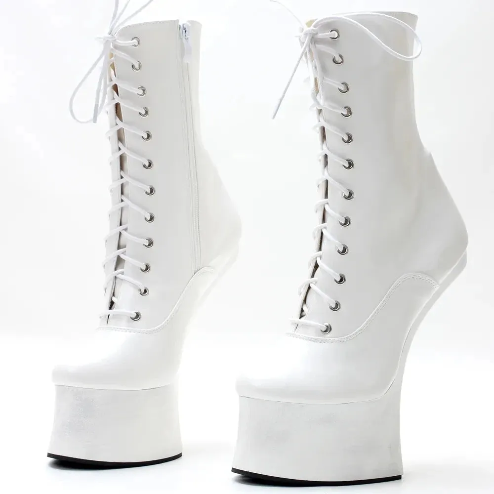 New Style Horseshoe heels Boots 18CM Super High Heel Heelless Fetish Cosplay Ankle Boots
