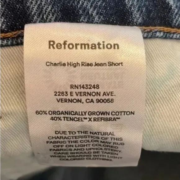 NWT. Reformation Charlie High Rise Fauna Embroidered Denim Jean Short Size 25
