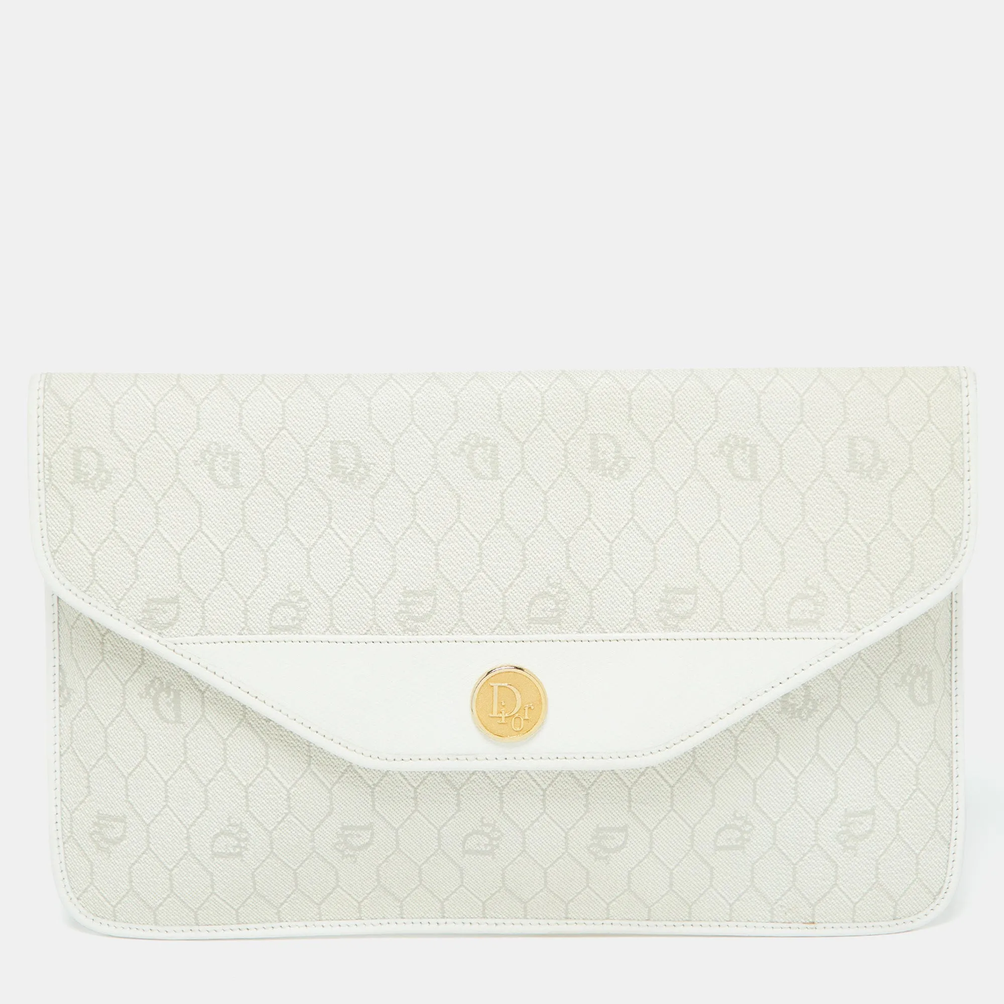 Off White Honeycomb Monogram Coated Canvas and Leather Clutch