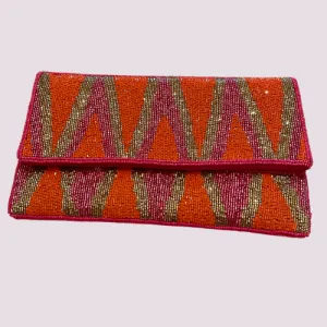 ORANGE & FUCHSIA BEADED CLUTCH