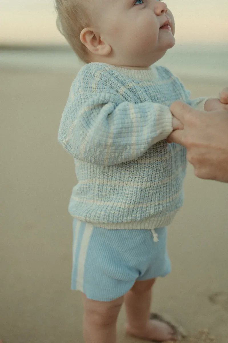 Organic Textured Rib Sweater - Aqua/Milk