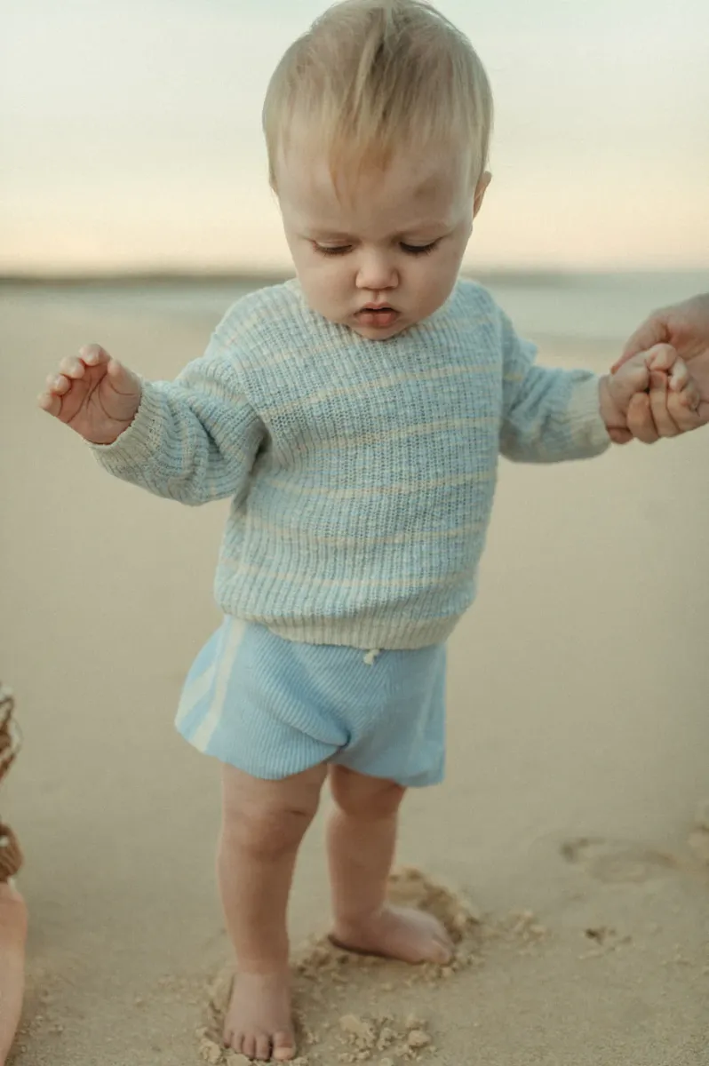 Organic Textured Rib Sweater - Aqua/Milk