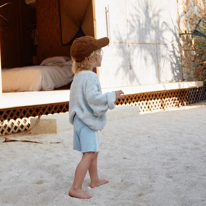 Organic Textured Rib Sweater - Aqua/Milk