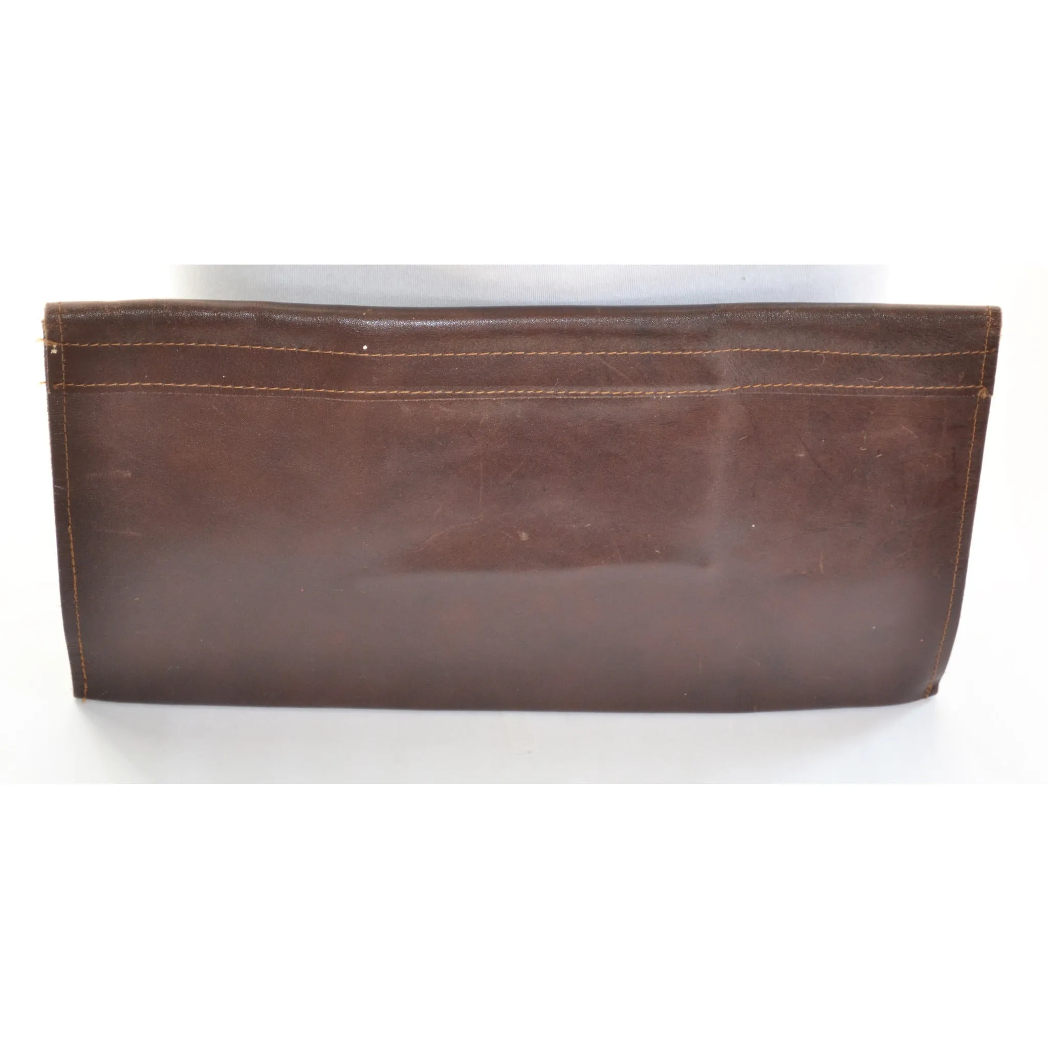 Oversized Brown Leather & Reptile Clutch Purse