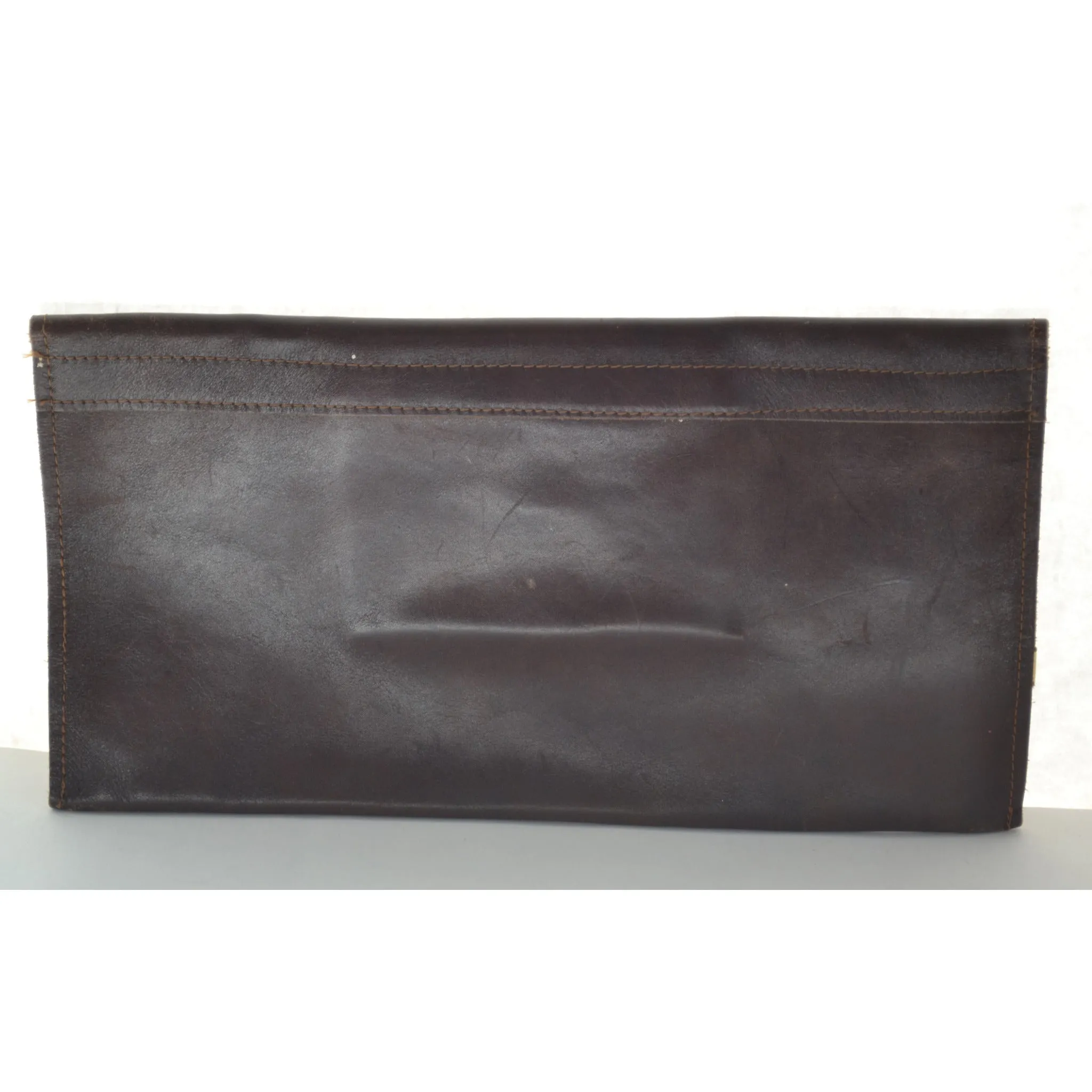 Oversized Brown Leather & Reptile Clutch Purse