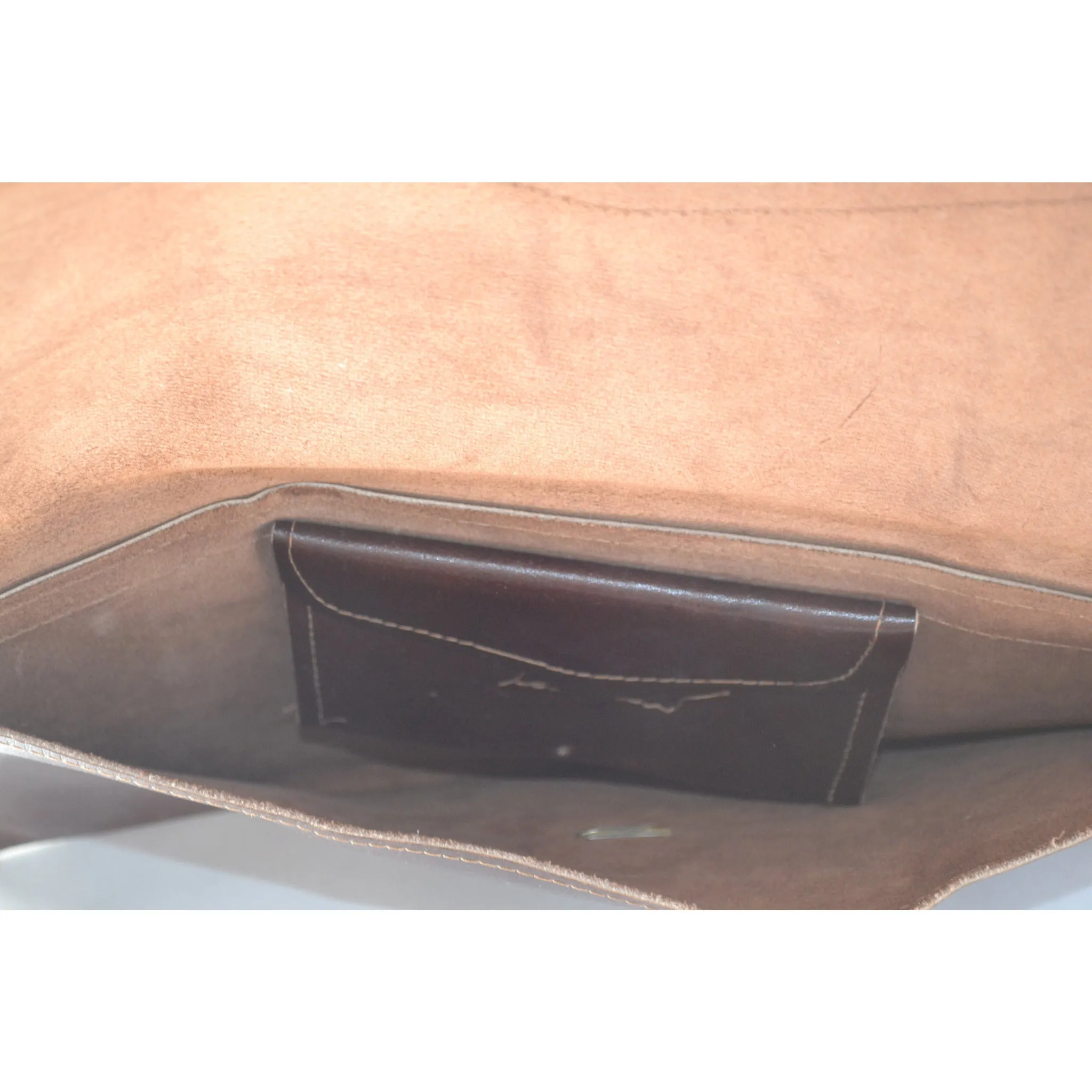 Oversized Brown Leather & Reptile Clutch Purse