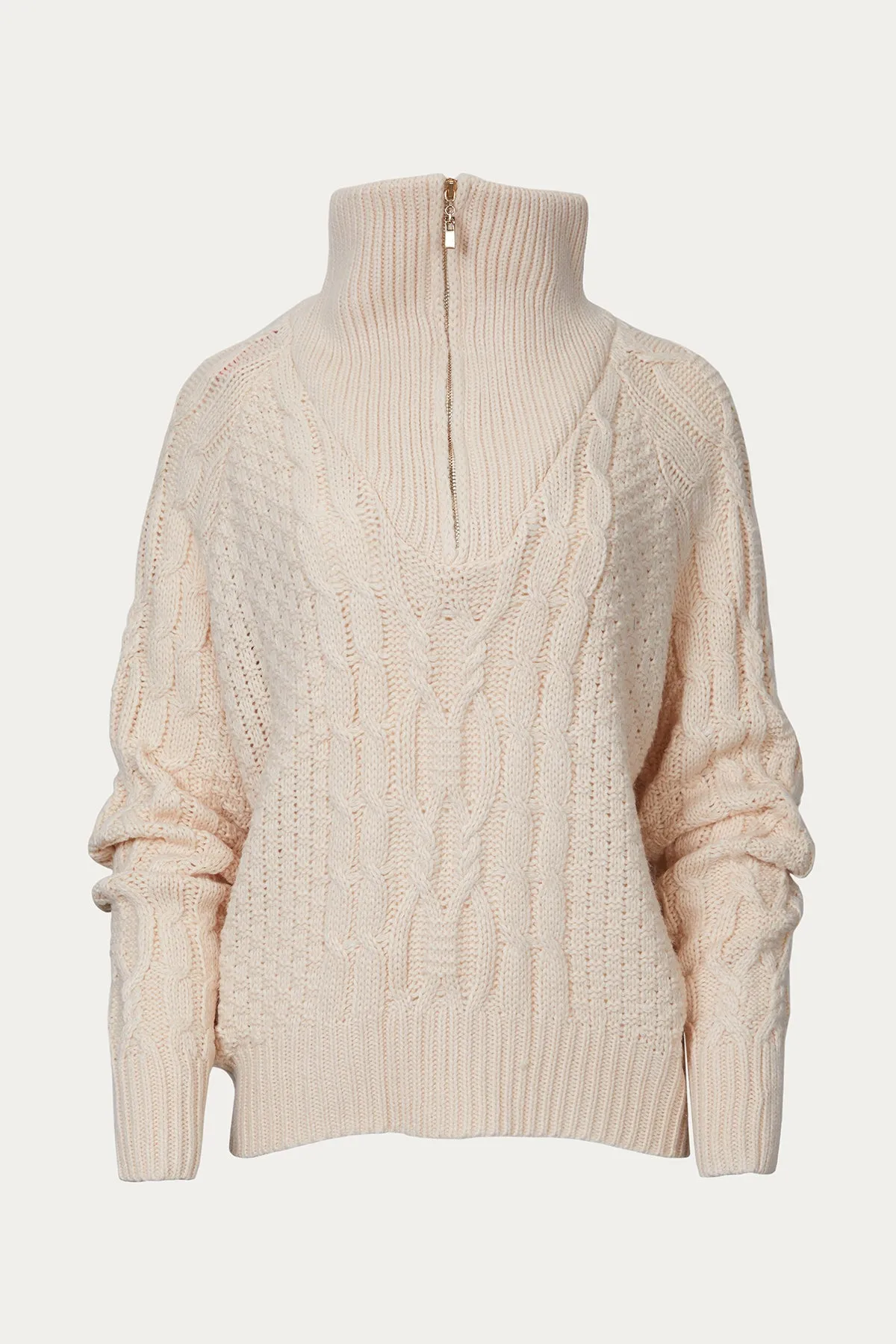 OVERSIZED CABLE-KNIT HALF-ZIP SWEATER