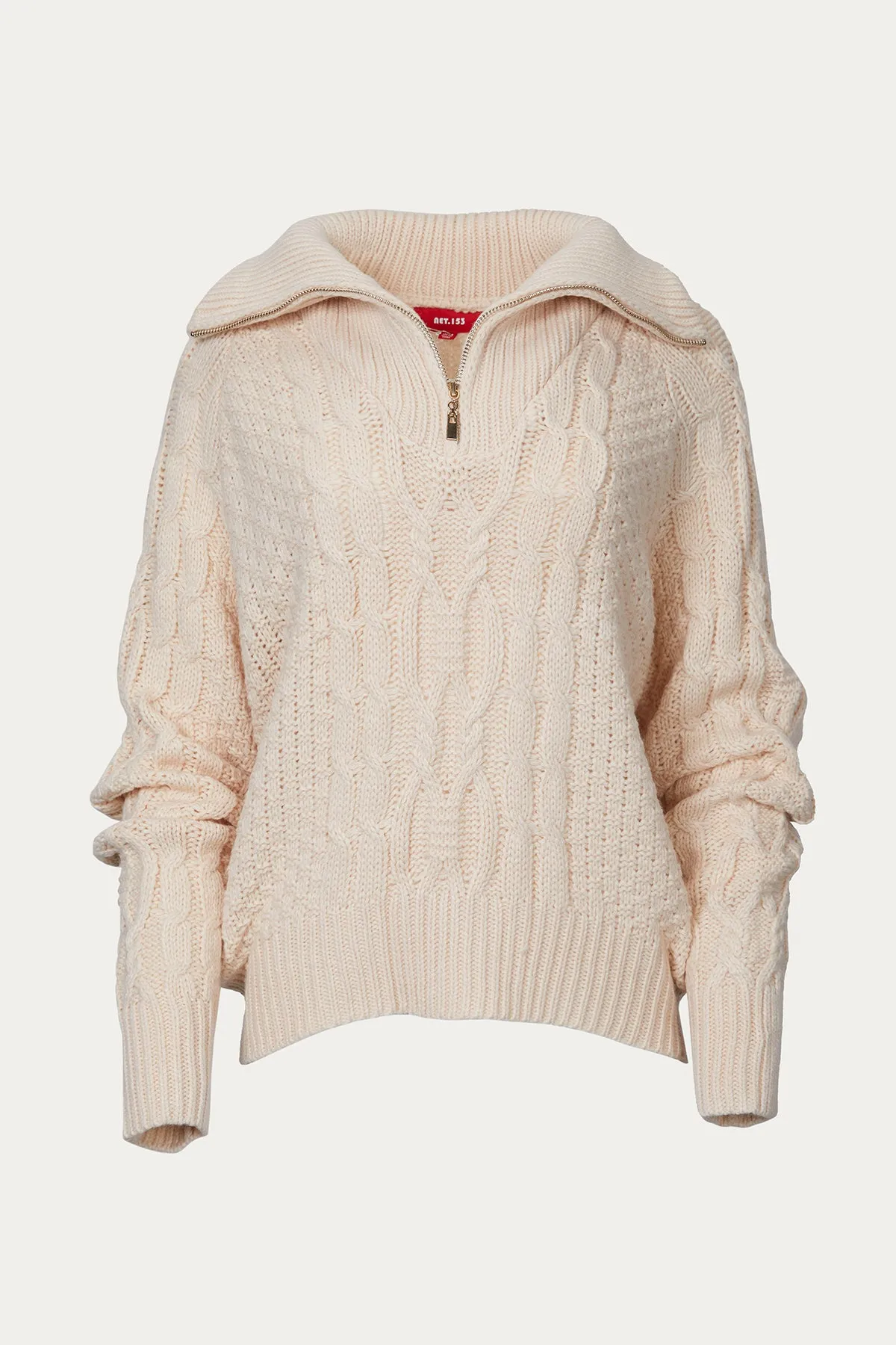 OVERSIZED CABLE-KNIT HALF-ZIP SWEATER