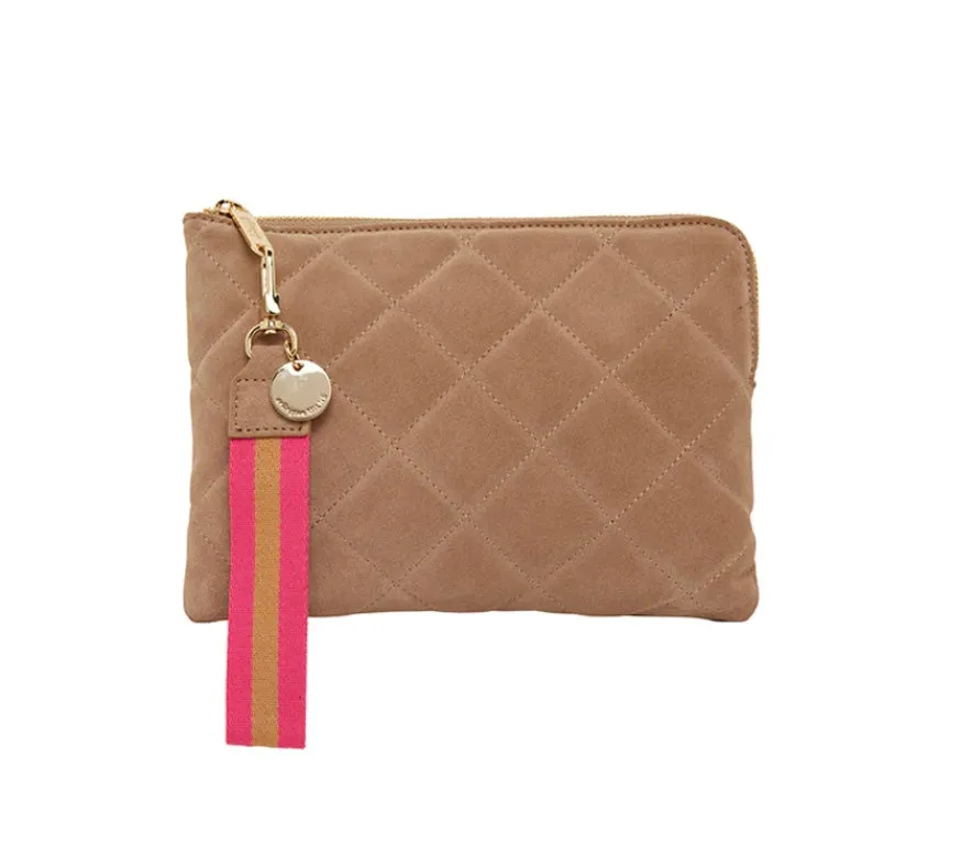 Paige Quilted Suede Clutch
