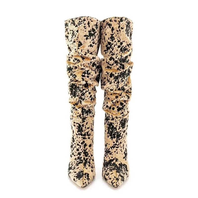 Paint Splash Textured Slouchy Stiletto Boots