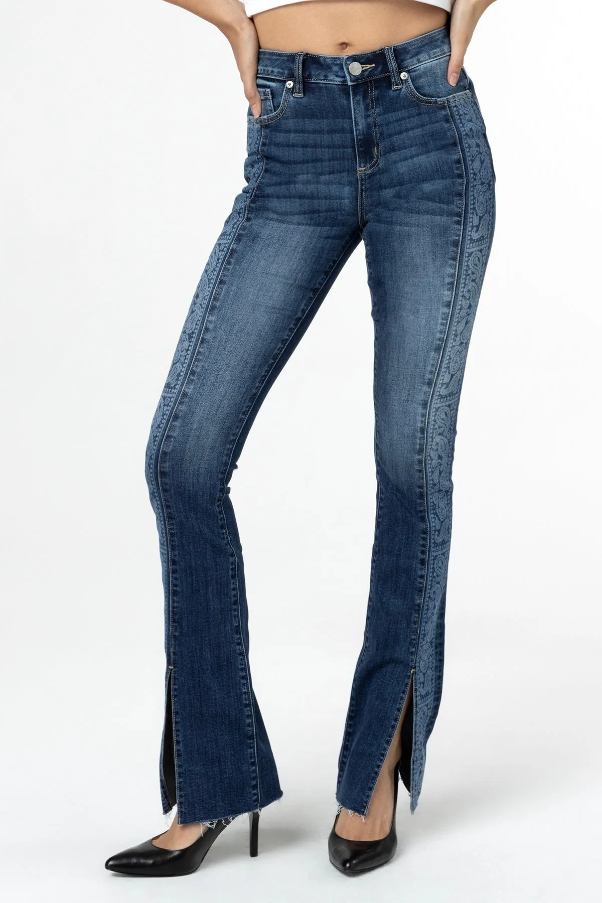 Paisley Front Slit Bootcut Jeans