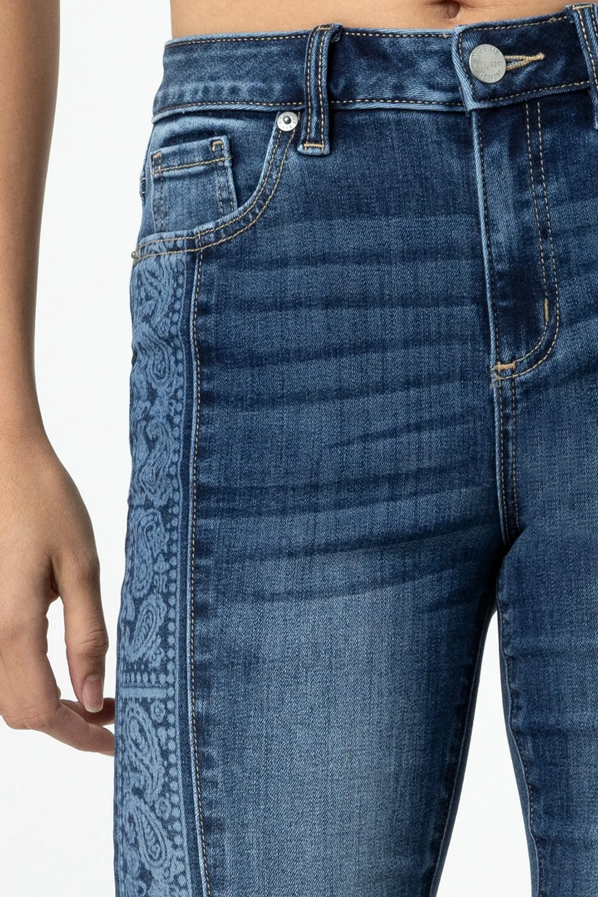 Paisley Front Slit Bootcut Jeans