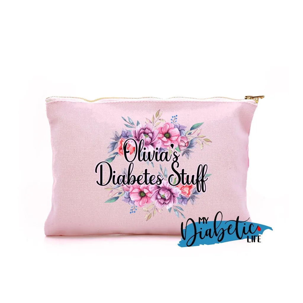 Personalised Floral Diabetes Stuff - Carry all storage bag