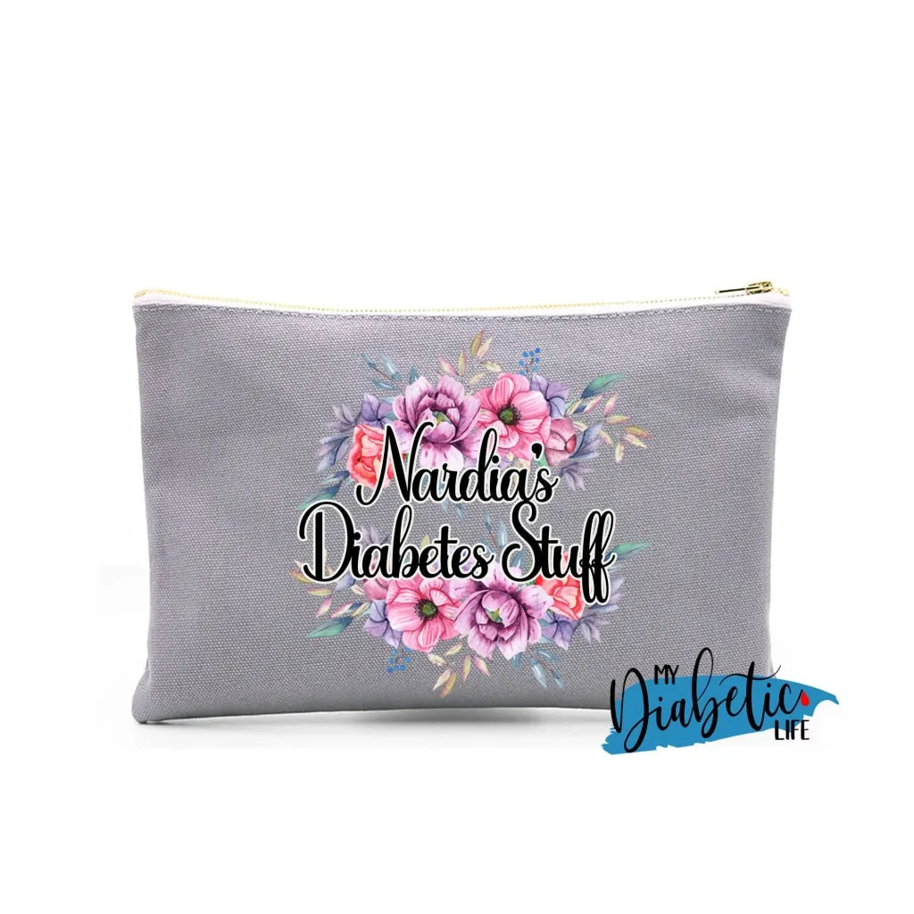 Personalised Floral Diabetes Stuff - Carry all storage bag