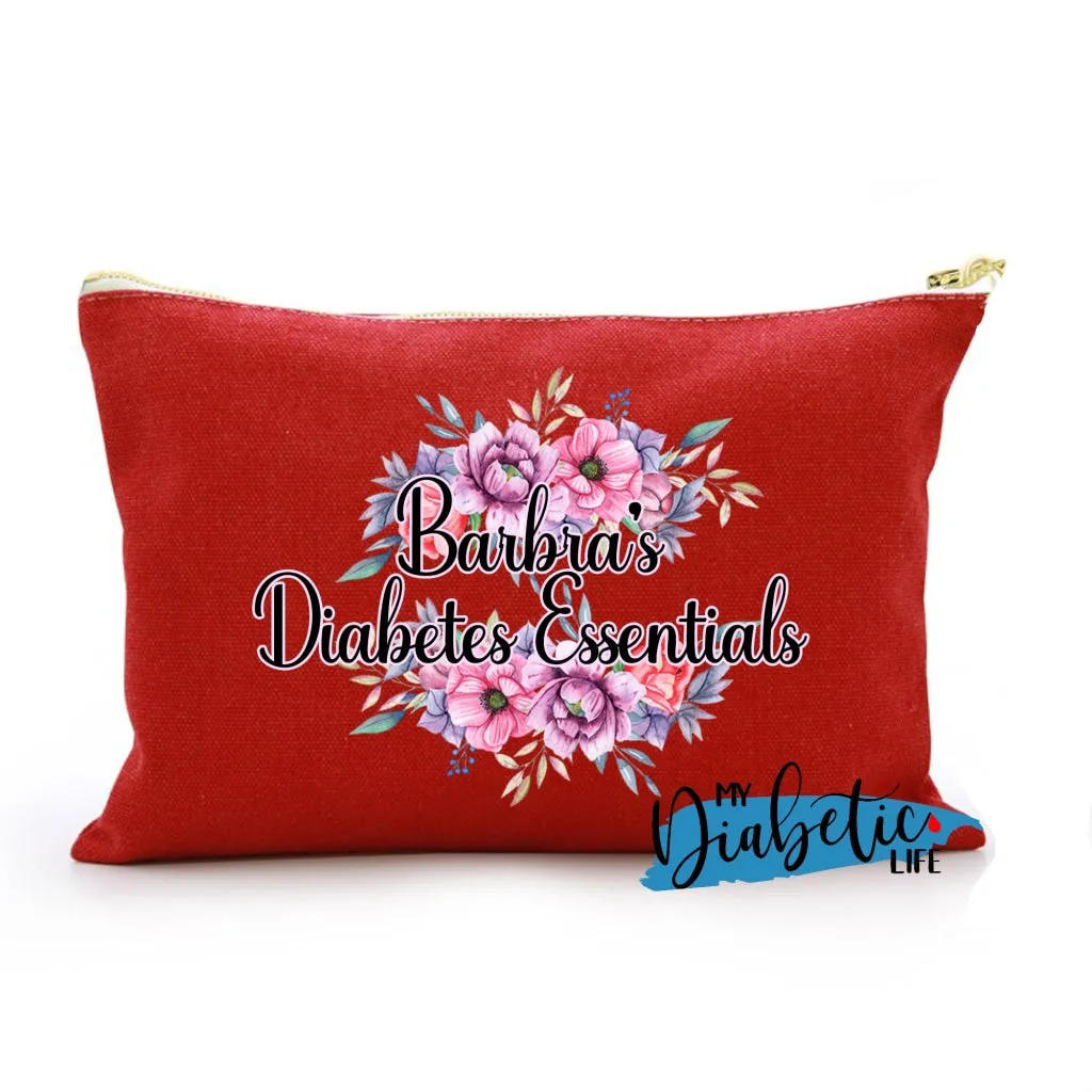 Personalised Floral Diabetes Stuff - Carry all storage bag