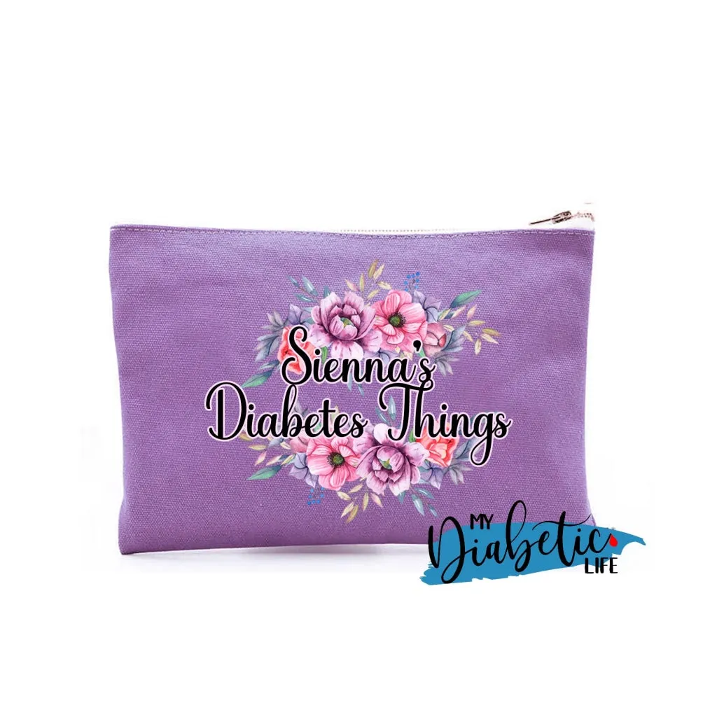 Personalised Floral Diabetes Stuff - Carry all storage bag