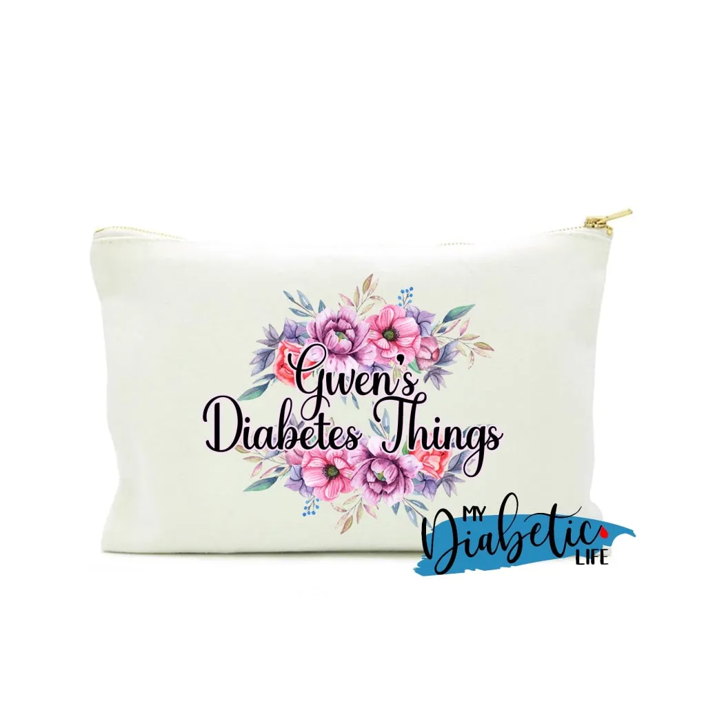 Personalised Floral Diabetes Stuff - Carry all storage bag