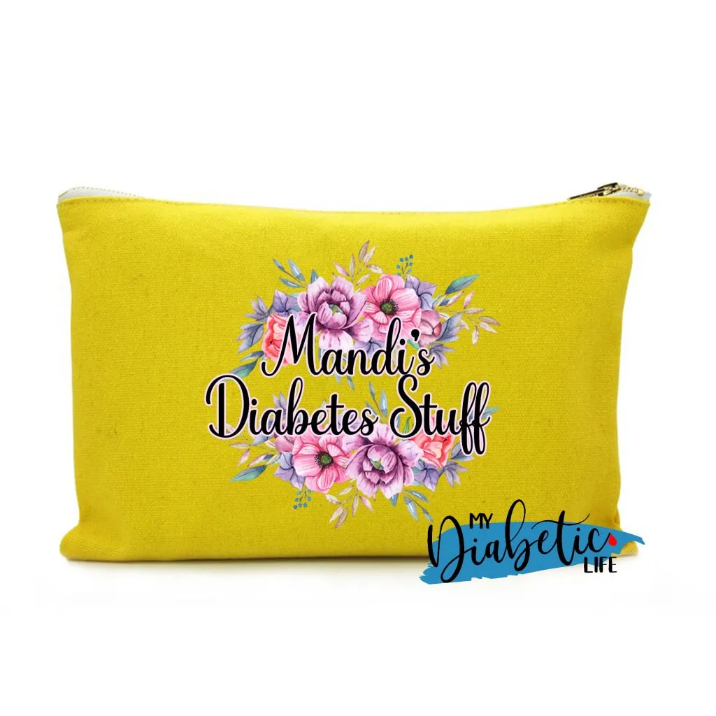 Personalised Floral Diabetes Stuff - Carry all storage bag