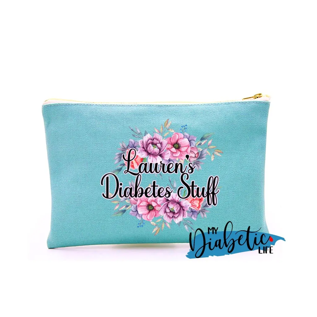 Personalised Floral Diabetes Stuff - Carry all storage bag
